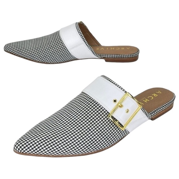 Archive Bond Gingham Checkered Fabric Womens Flat Mules Size 8M - Picture 13 of 16